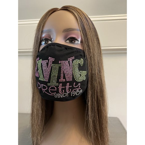 Alpha Kappa Alpha Living Pretty Since 1908 Rhinestone Bling Face Mask Pink - Picture 7 of 11